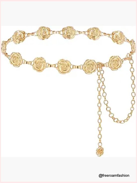 Adjustable Flower Waist Chain Belt for Dresses Gold